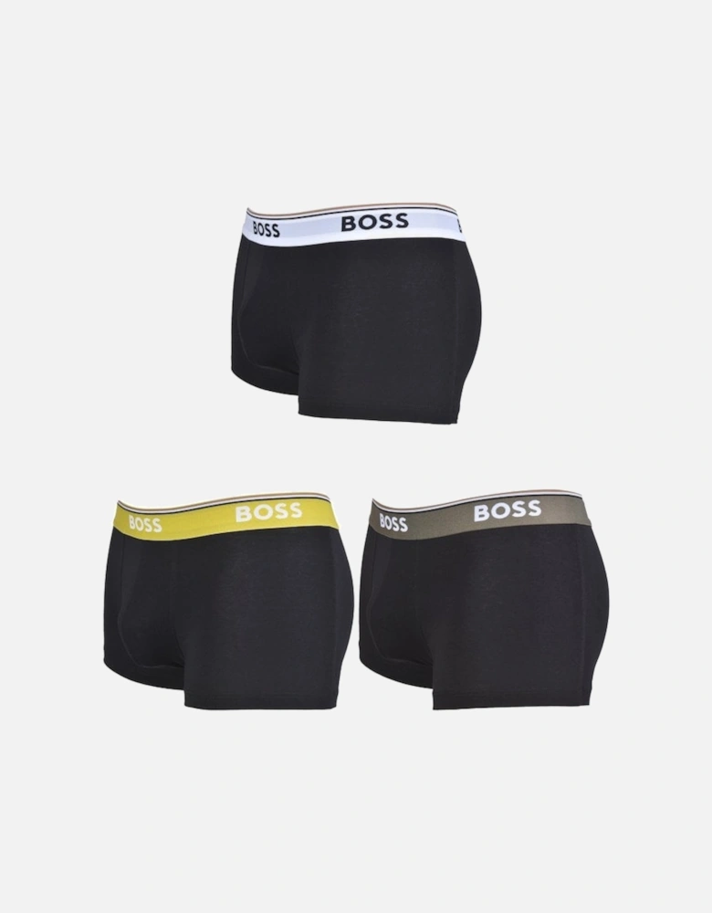 3-Pack Power Contrast Waistband Boxer Trunks, Black w/ white/khaki/lime