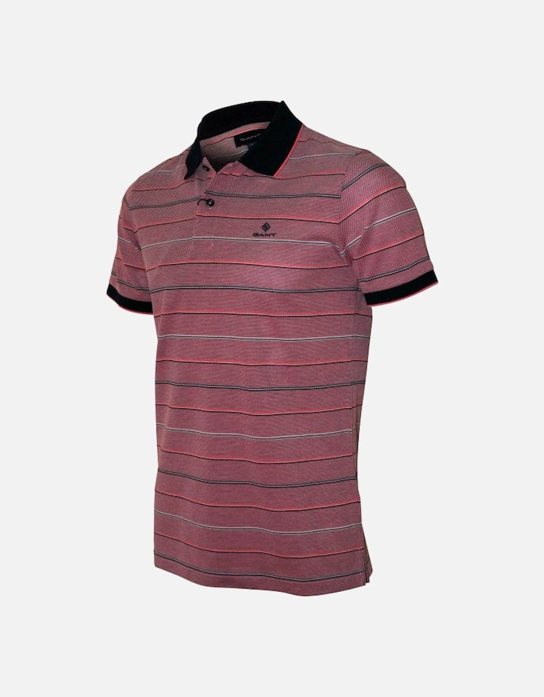 Oxford Stripe Pique Rugger Polo Shirt, Watermelon Red