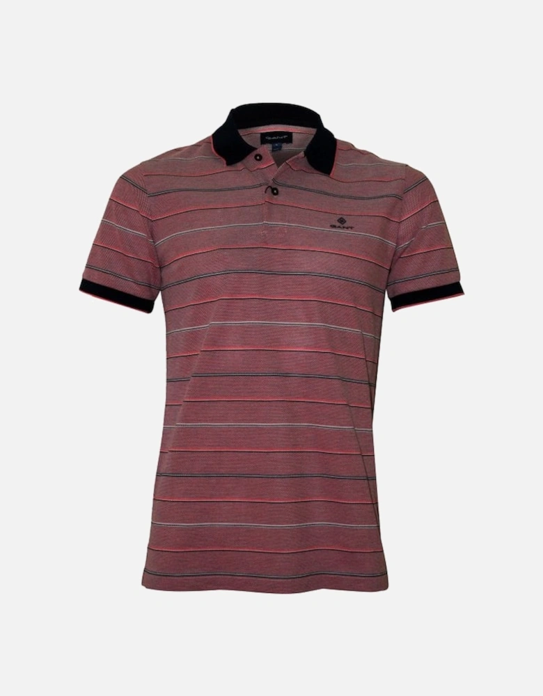Oxford Stripe Pique Rugger Polo Shirt, Watermelon Red