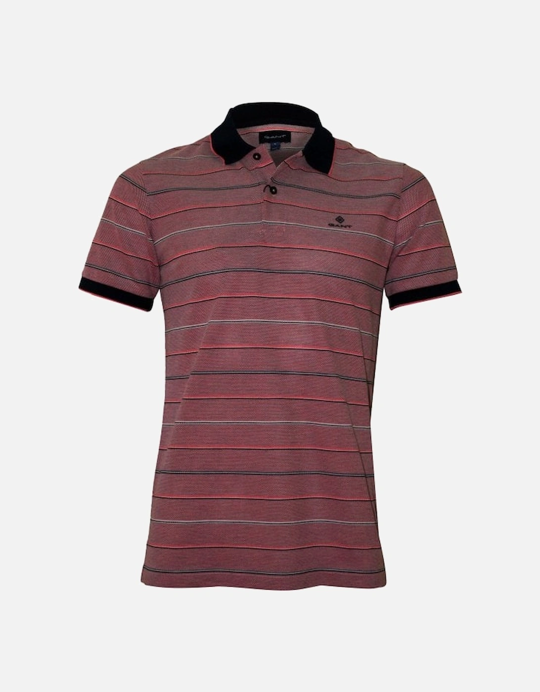 Oxford Stripe Pique Rugger Polo Shirt, Watermelon Red, 4 of 3