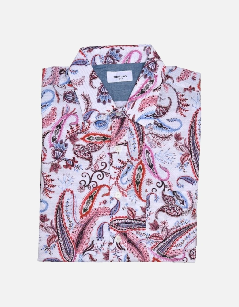 Paisley Print Shirt, White/Pink