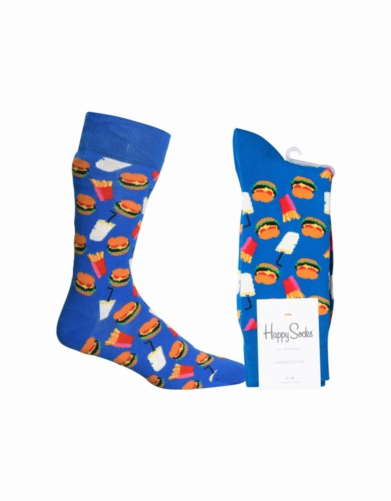 Hamburger & Fries Socks, Blue