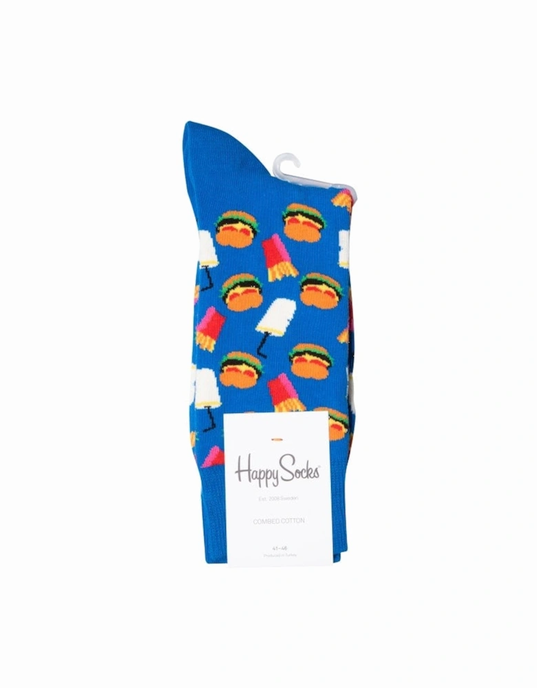 Hamburger & Fries Socks, Blue