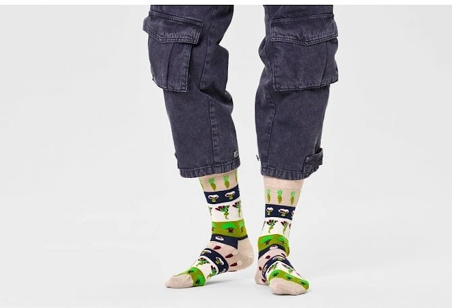 Veggie Stripes Socks, Beige/green