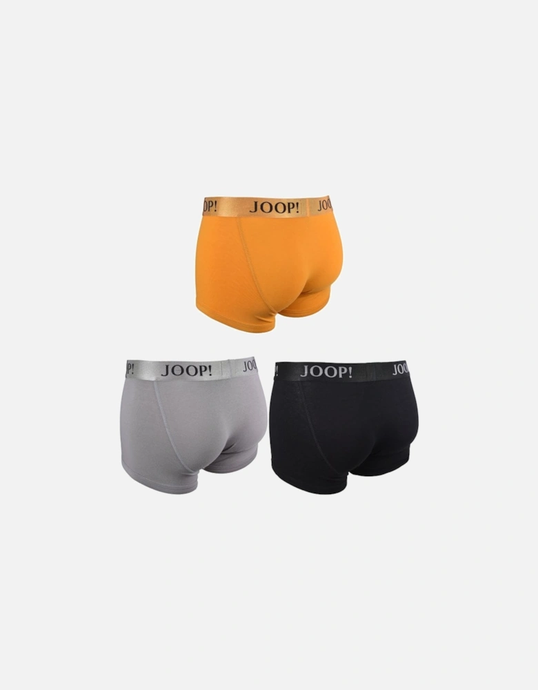 3-Pack Stretch Cotton Boxer Trunks, Gold/Grey/Black
