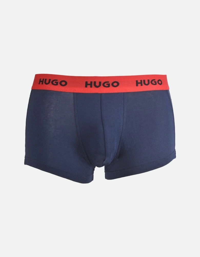 3-Pack Red Waistband Boxer Trunks, Navy/Khaki/Black