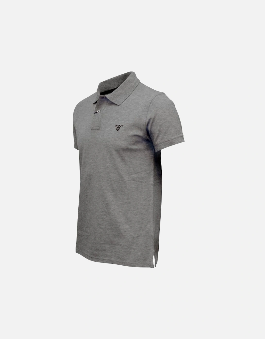 Contrast Collar Pique Rugger Polo Shirt, Grey Melange with navy