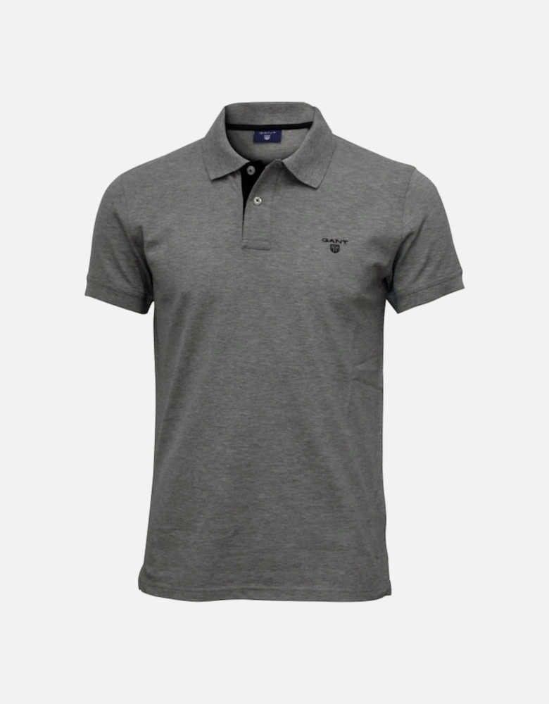 Contrast Collar Pique Rugger Polo Shirt, Grey Melange with navy