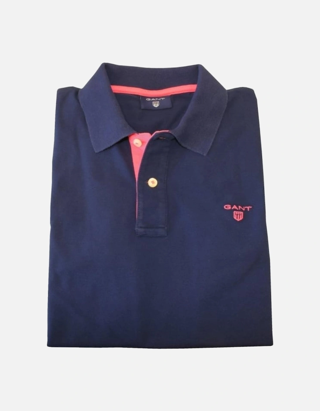 Contrast Collar Pique Rugger Polo Shirt, Navy/Pink