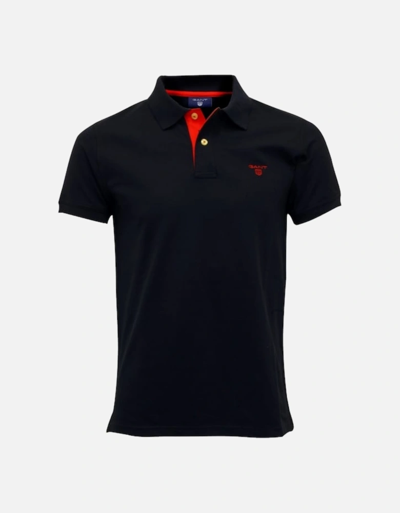 Contrast Collar Pique Rugger Polo Shirt, Navy/red