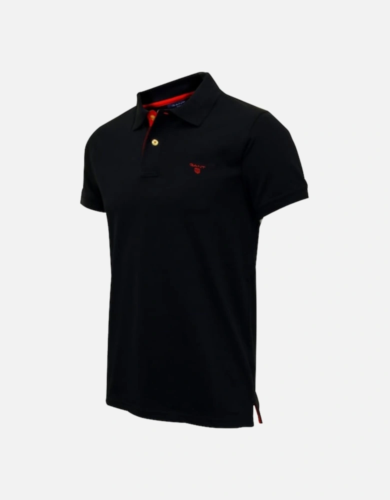 Contrast Collar Pique Rugger Polo Shirt, Navy/red