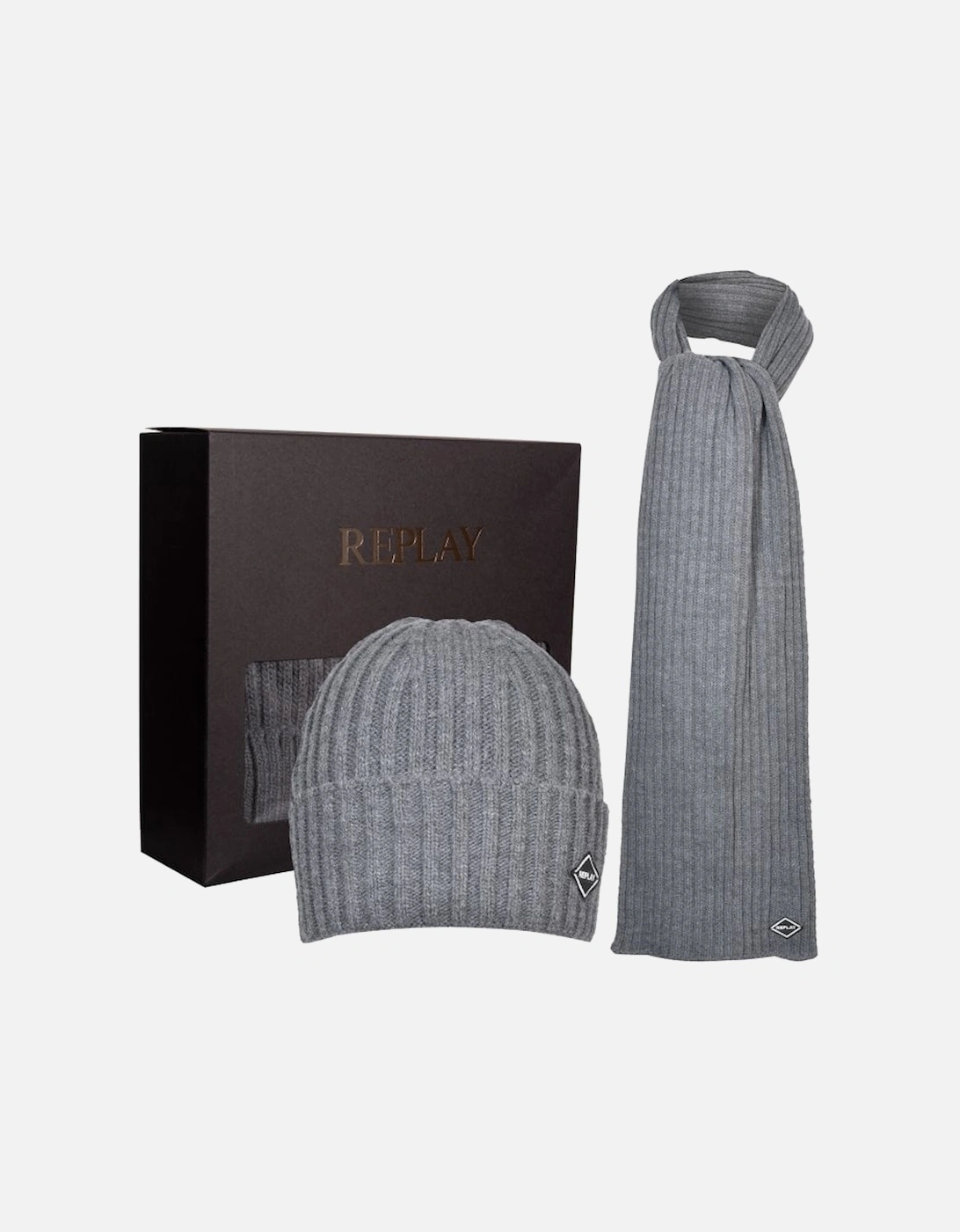 Ribbed Knit Hat & Scarf Gift Set, Grey Melange, 13 of 12