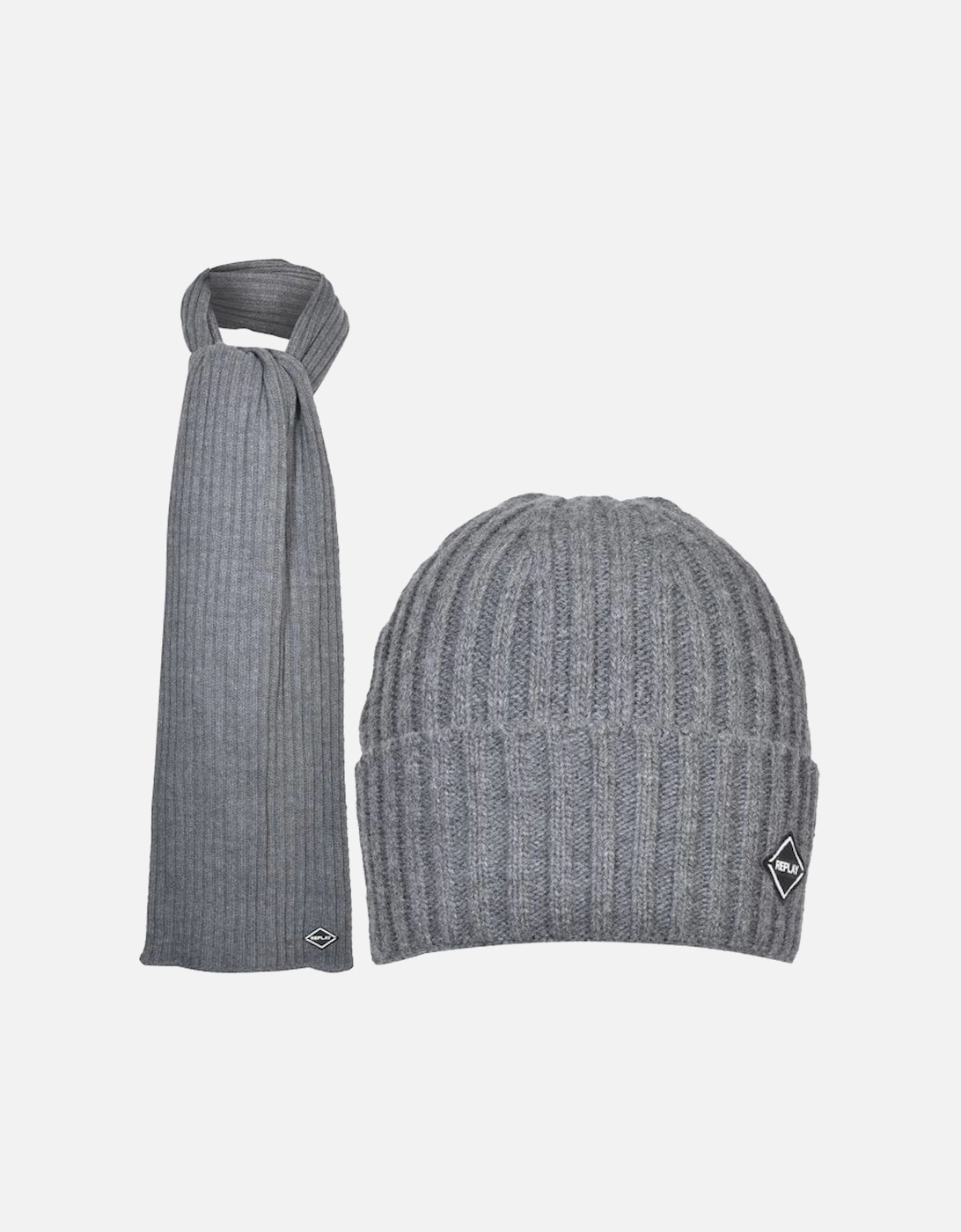 Ribbed Knit Hat & Scarf Gift Set, Grey Melange