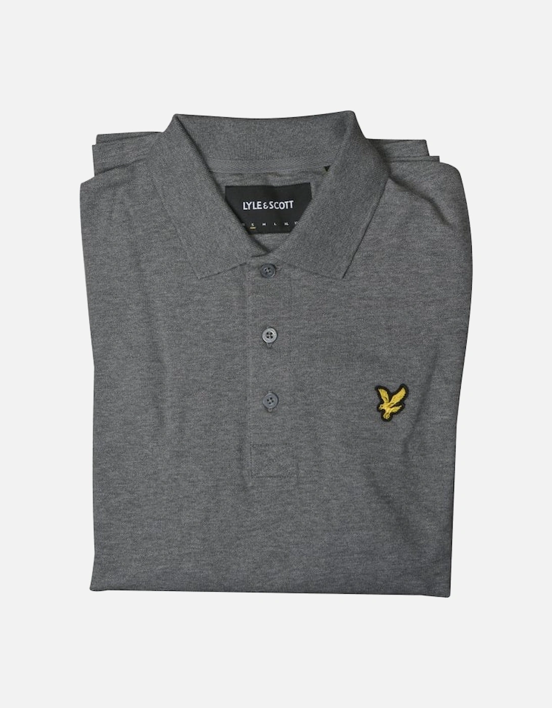 Classic Long-Sleeve Pique Polo Shirt, Grey Marl