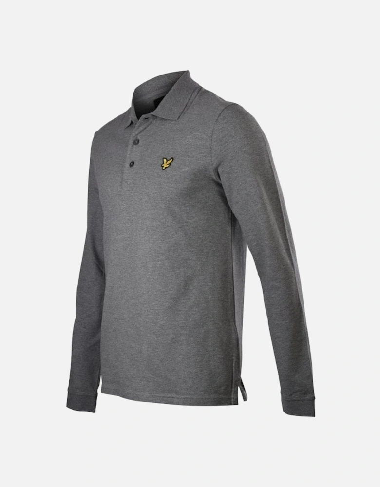 Classic Long-Sleeve Pique Polo Shirt, Grey Marl