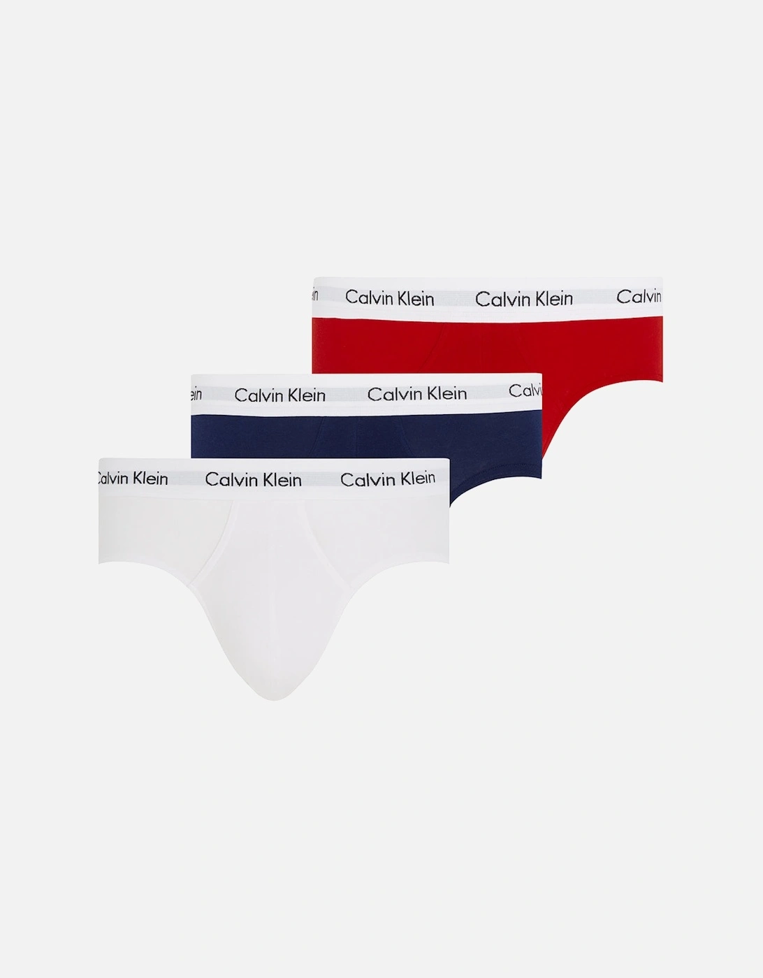 Cotton Stretch 3-Pack Contrast Waistband Briefs, White/Red/Blue, 9 of 8