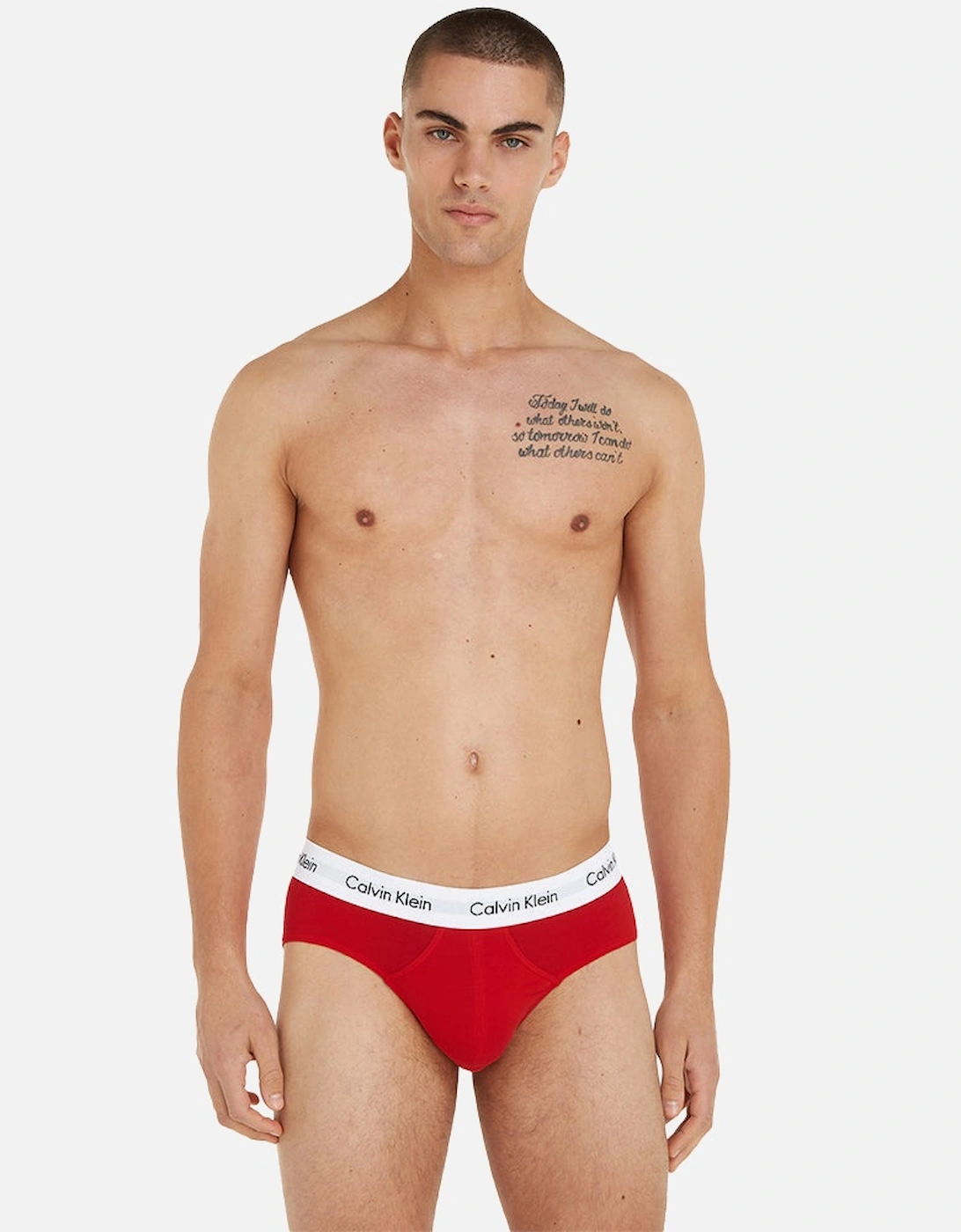 Cotton Stretch 3-Pack Contrast Waistband Briefs, White/Red/Blue