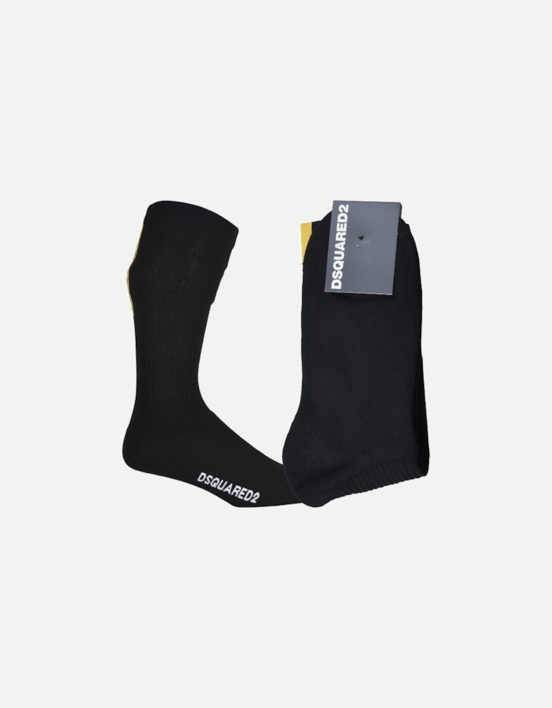 Vertical Logo Stripe Sports Socks, Black/yellow
