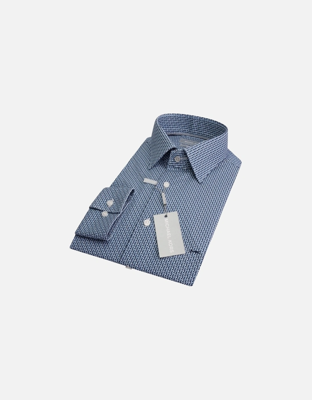 Vertical Logo Print Cotton Stretch Slim-Fit Shirt, Blue