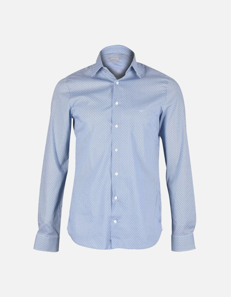 Vertical Logo Print Cotton Stretch Shirt, Blue