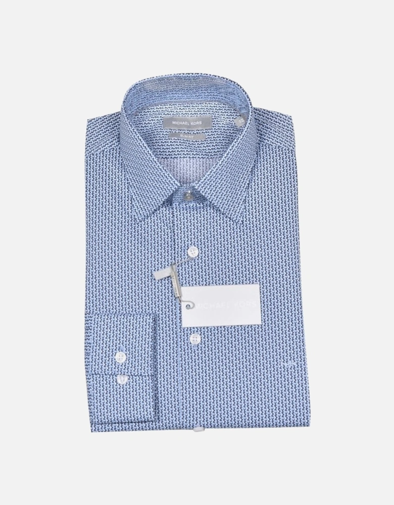 Vertical Logo Print Cotton Stretch Slim-Fit Shirt, Blue