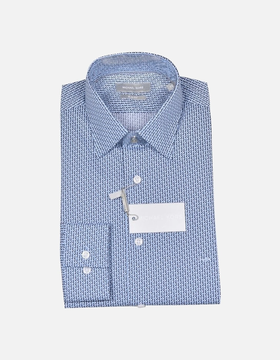 Vertical Logo Print Cotton Stretch Slim-Fit Shirt, Blue