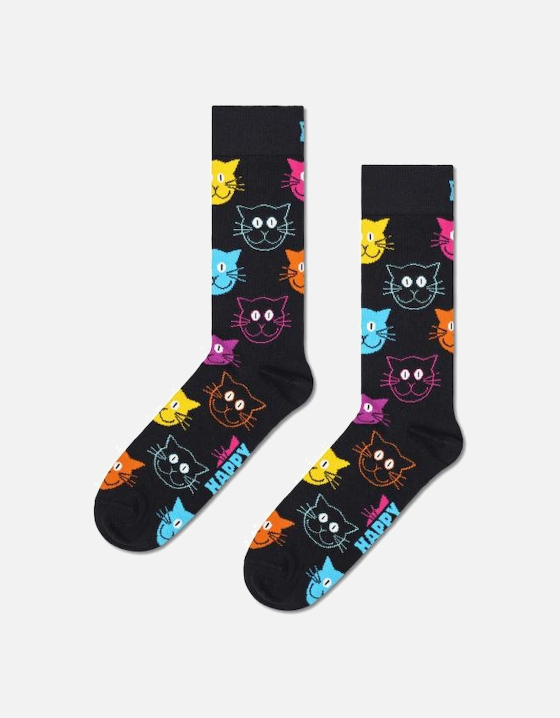 Colourful Cats Socks, Black/multi, 4 of 3