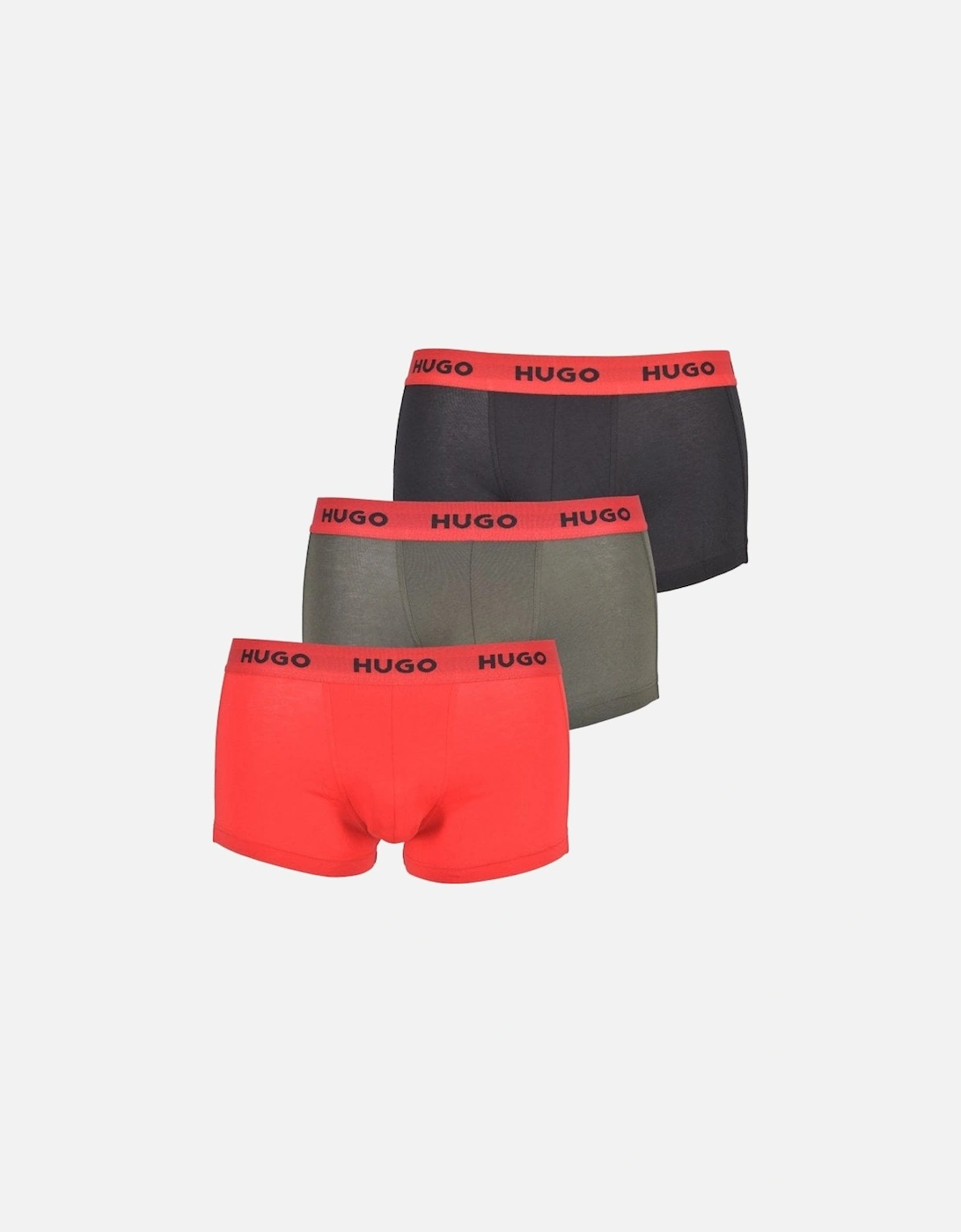 3-Pack Classic Logo Boxer Trunks, Black/Khaki/Red, 8 of 7