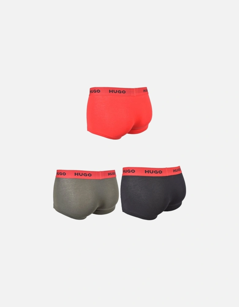 3-Pack Classic Logo Boxer Trunks, Black/Khaki/Red