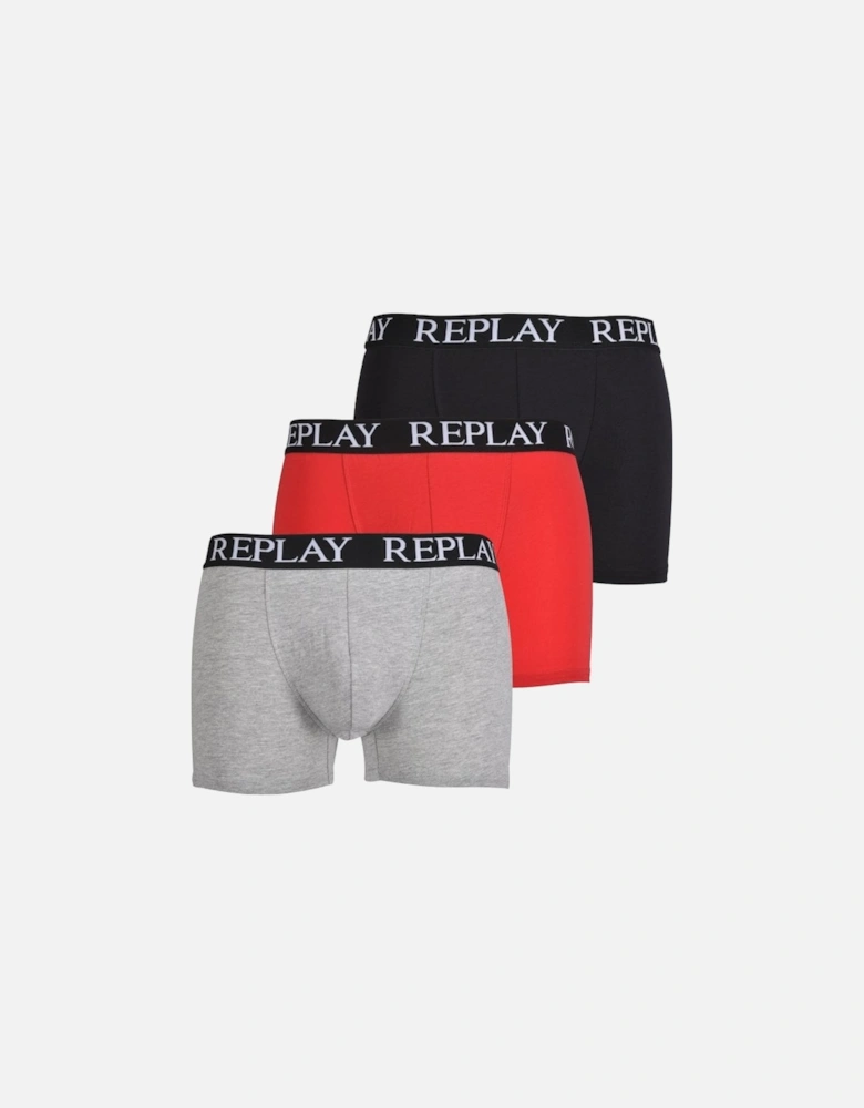 3-Pack Classic Logo Boxer Trunks, Black/Grey/Red