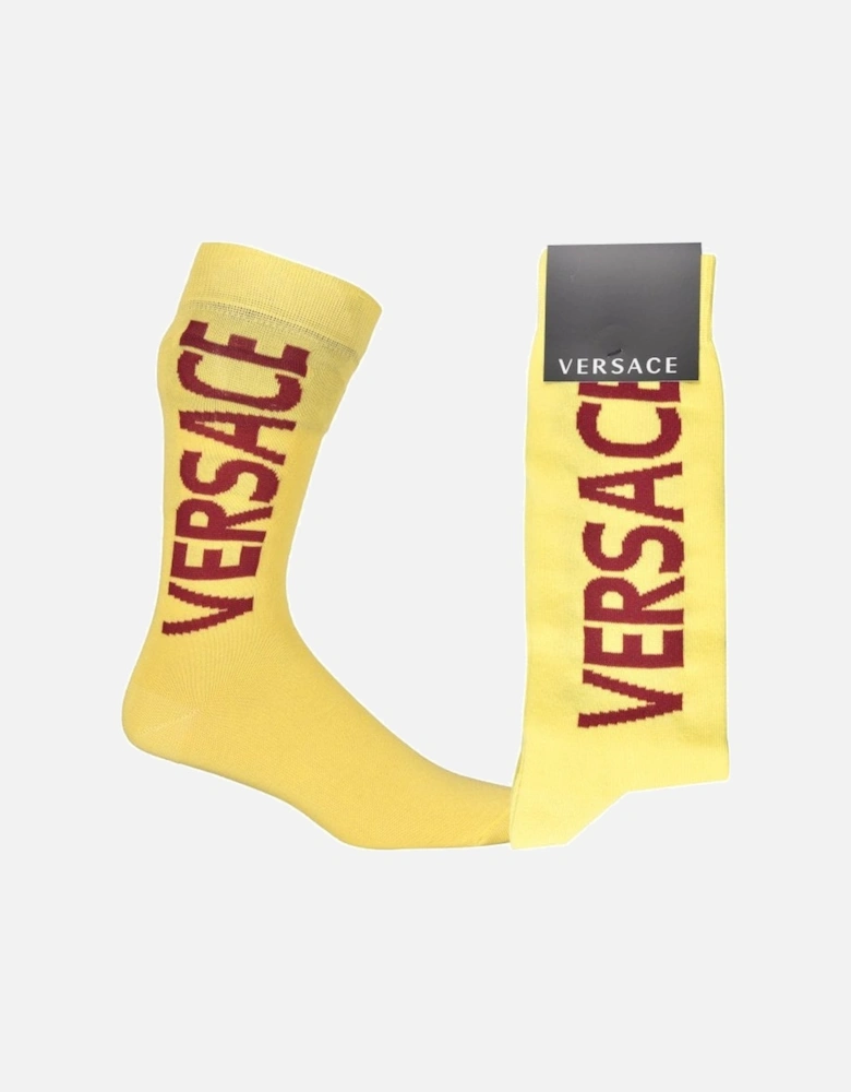 Script Logo Sports Socks, Yellow/burgundy