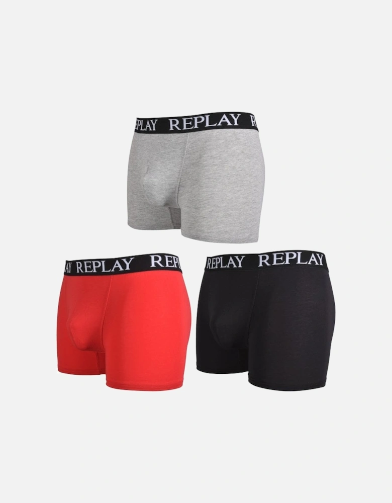 3-Pack Classic Logo Boxer Trunks, Black/Grey/Red