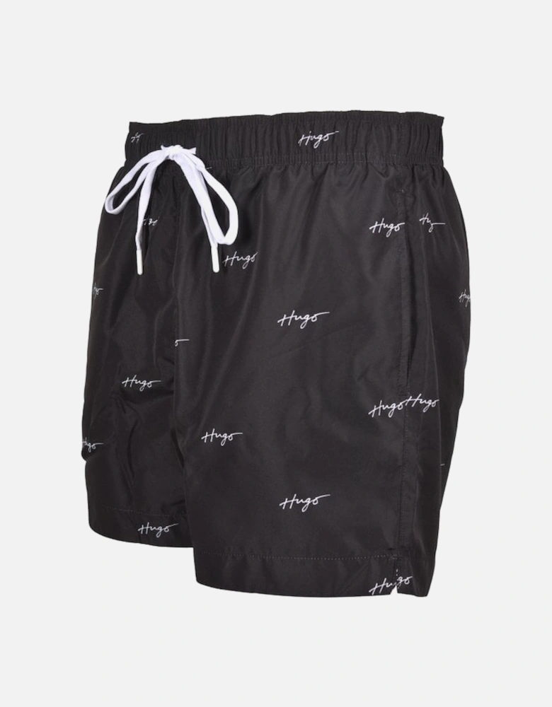 Allover Logo Print Swim Shorts, Black