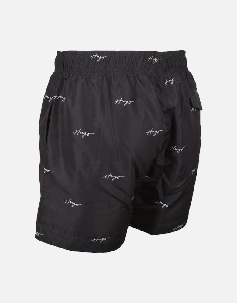 Allover Logo Print Swim Shorts, Black