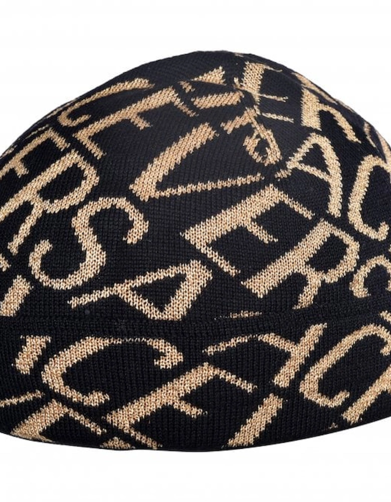 Allover Logo Beanie Hat, Black/Gold
