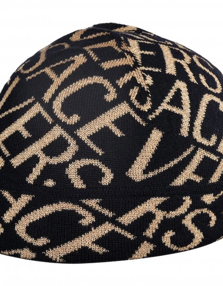 Allover Logo Beanie Hat, Black/Gold