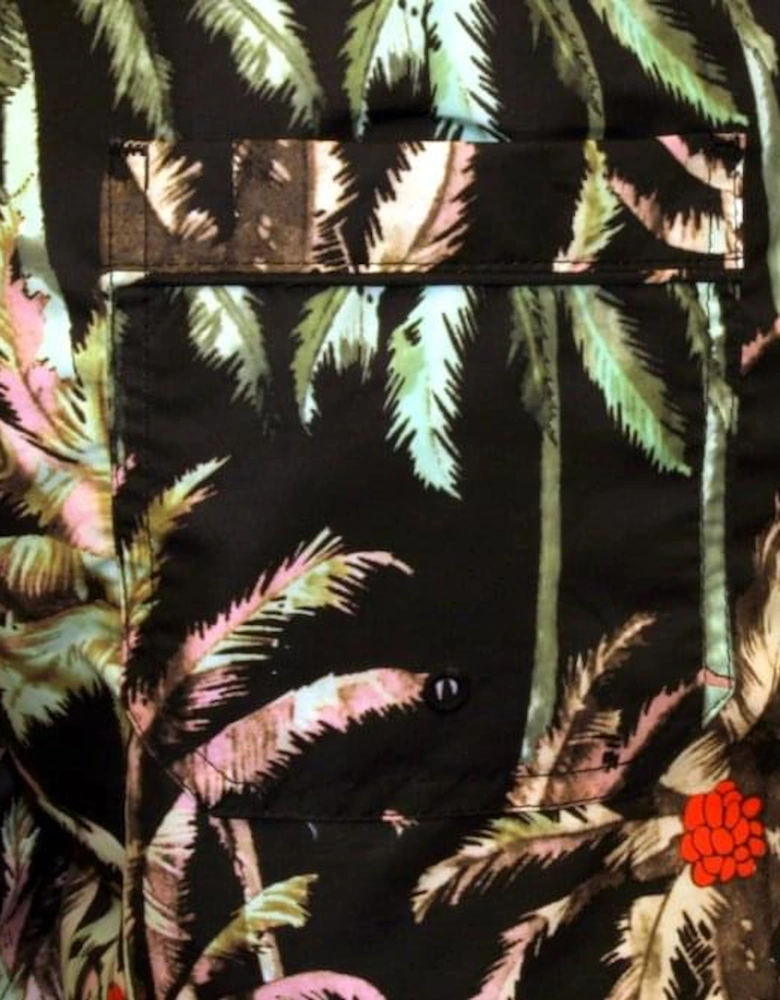 Allover Palm Print "Pool Side" Swim Shorts, Black/green