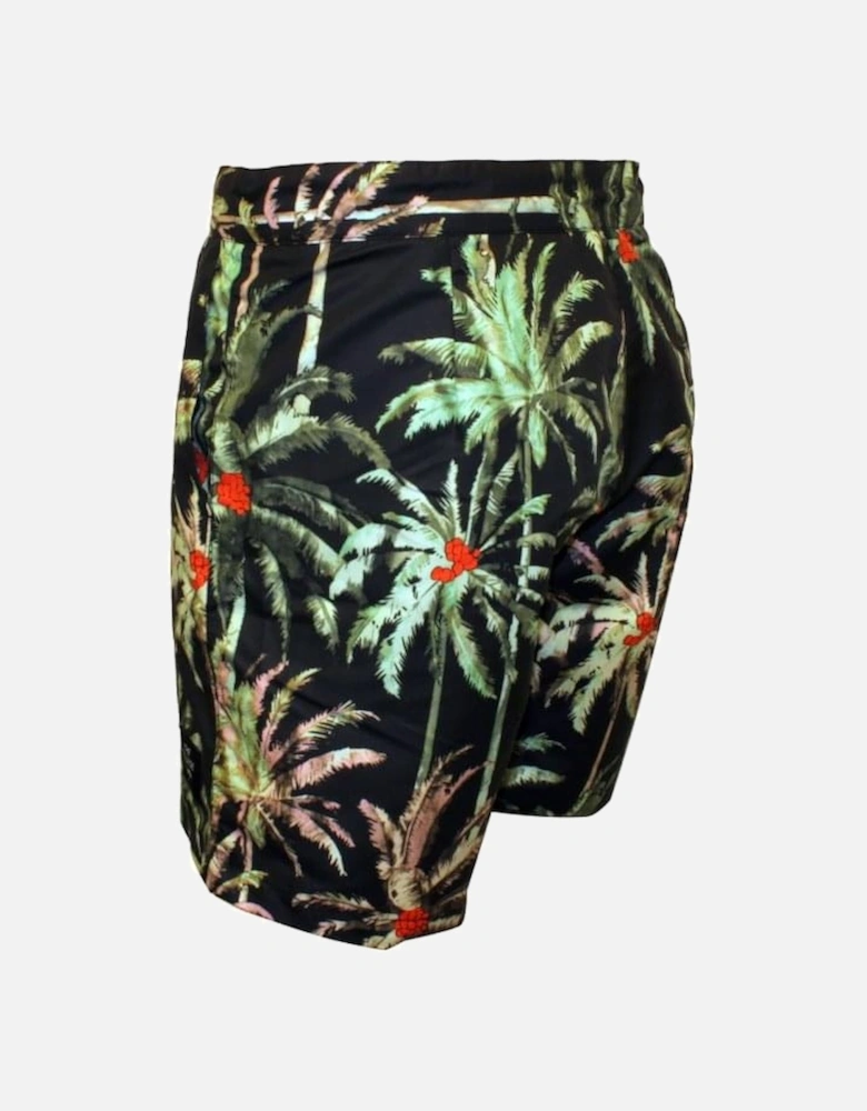 Allover Palm Print "Pool Side" Swim Shorts, Black/green