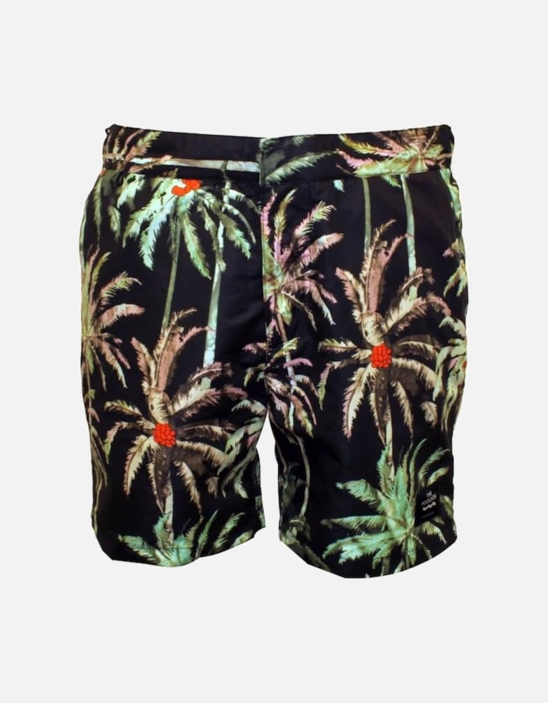 Allover Palm Print "Pool Side" Swim Shorts, Black/green