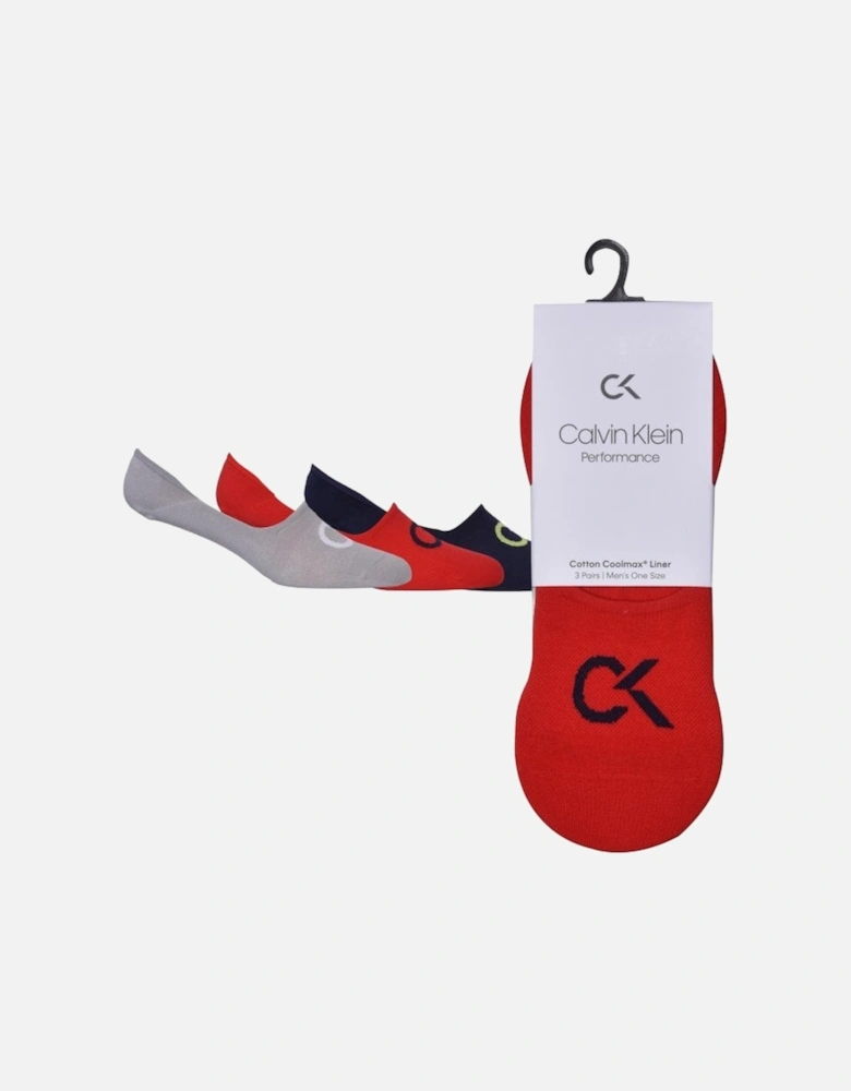 3-Pack Logo Liner Sports Performance Socks, Red/Blue/Grey
