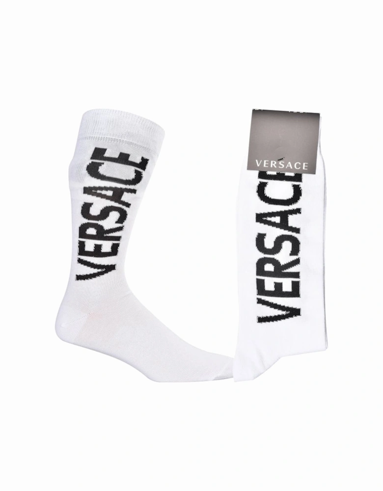 Script Logo Sports Socks, White/black