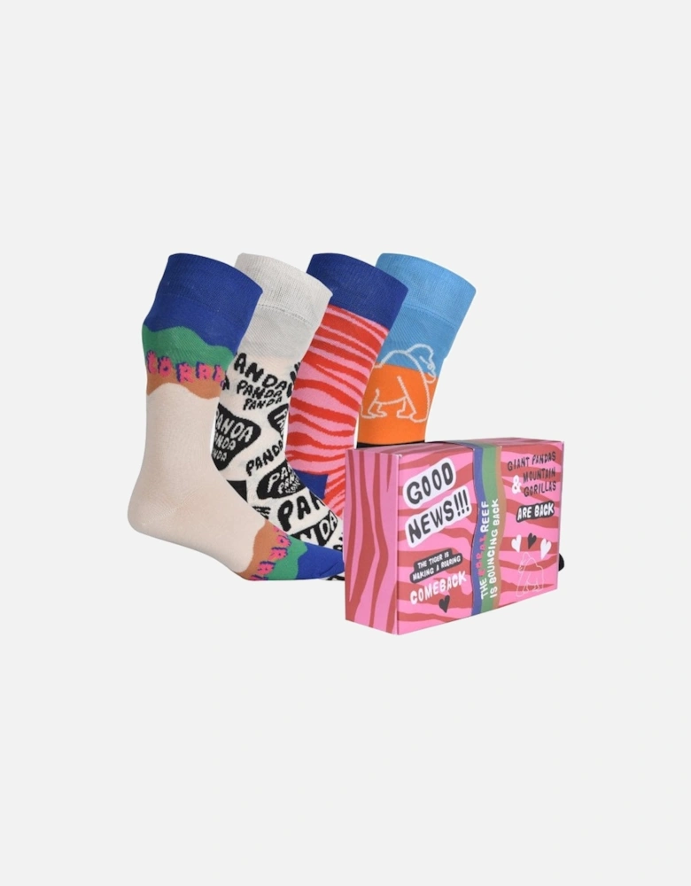 4-Pack WWF Socks Gift Box, White/Pink/Black/multi