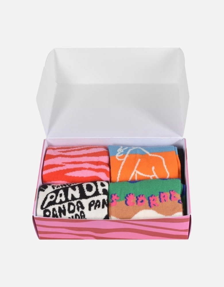 4-Pack WWF Socks Gift Box, White/Pink/Black/multi