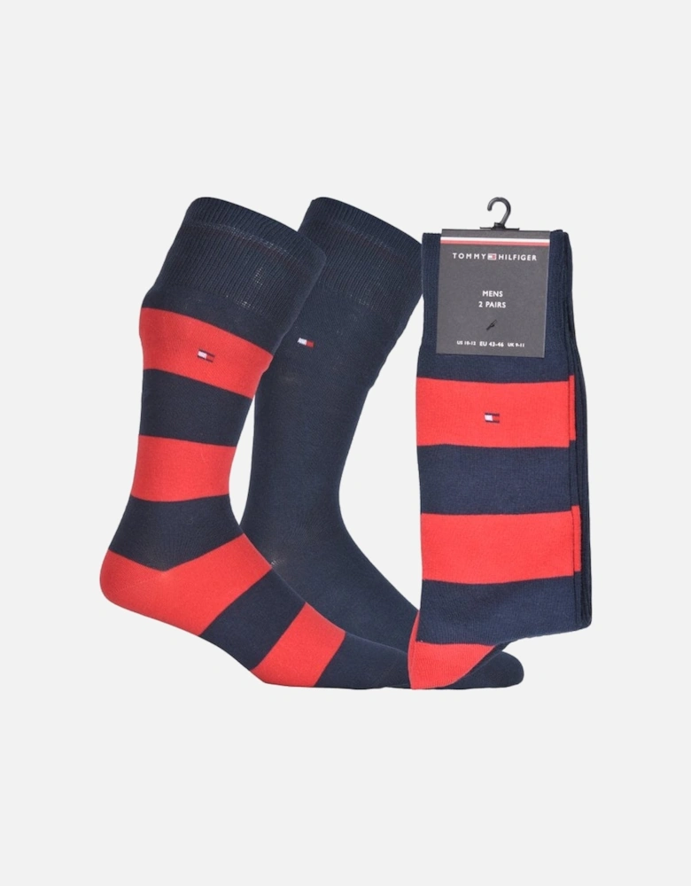 2-Pack Rugby Stripe & Solid Socks, Navy/Red