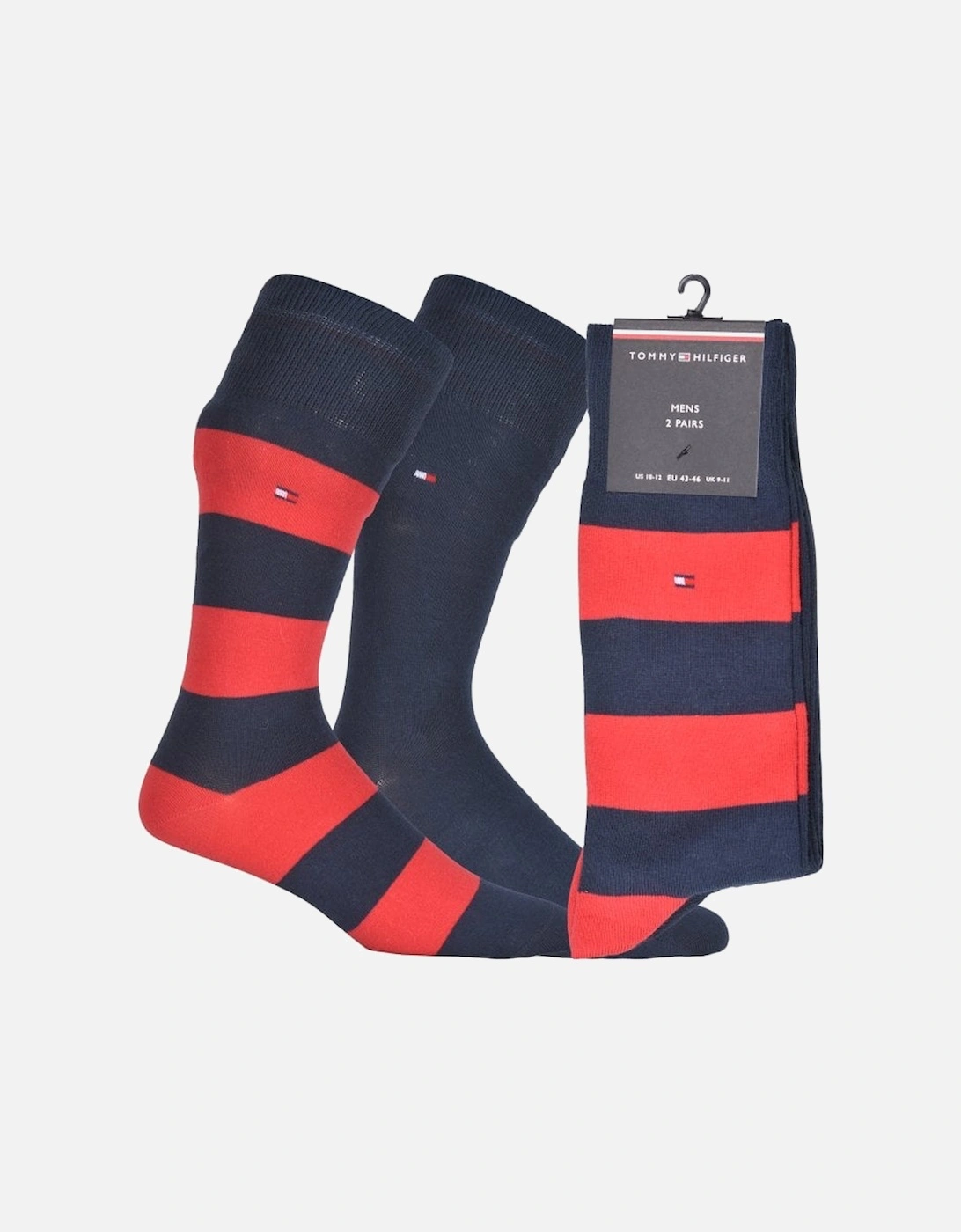 2-Pack Rugby Stripe & Solid Socks, Navy/Red, 6 of 5