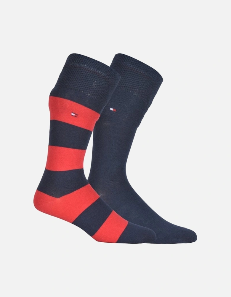 2-Pack Rugby Stripe & Solid Socks, Navy/Red