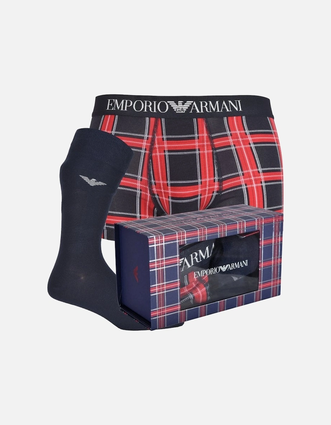 Iconic Logo Boxer Trunk & Socks Gift Set, Navy/red, 8 of 7