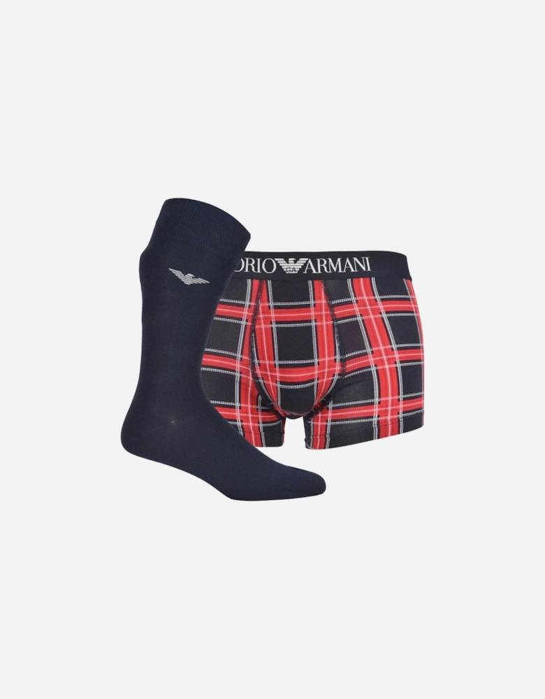 Iconic Logo Boxer Trunk & Socks Gift Set, Navy/red