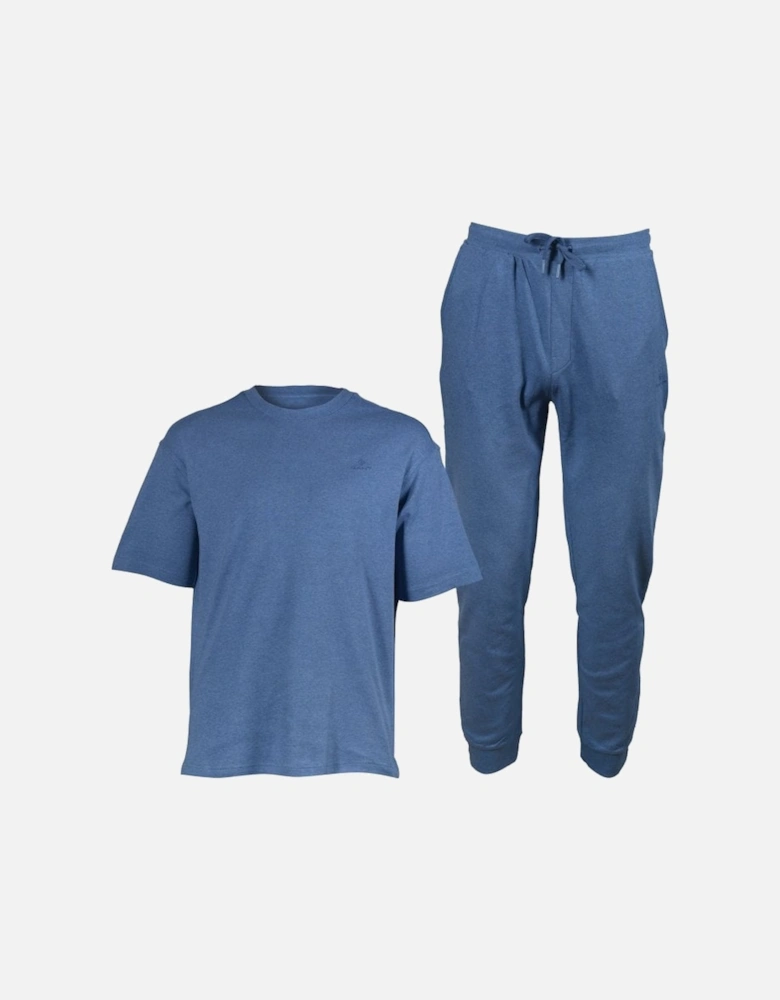 Premium Cotton Loungewear Set, Denim Blue Melange