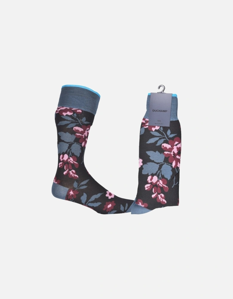 Floral Socks, Black/teal